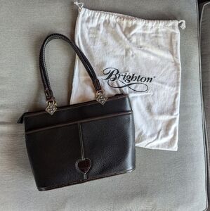 Brighton Leonor Vintage Leather Handbag Black Brown Croc embossed